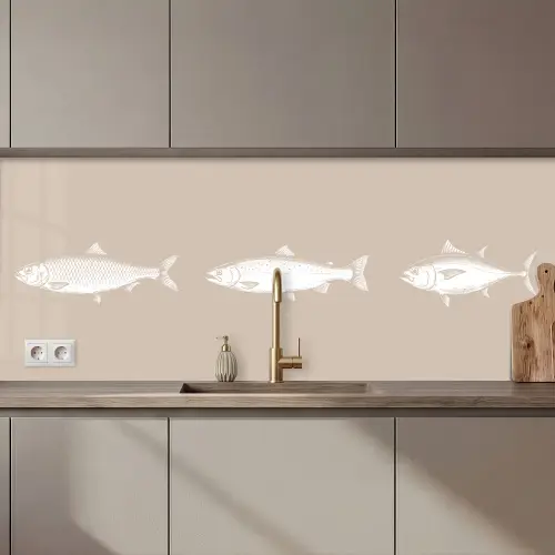 Vissen - Beige - Wit keuken achterwand 2 middel zz_3dshopping