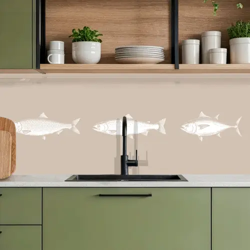Vissen - Beige - Wit keuken achterwand 2 middel -sfeer3