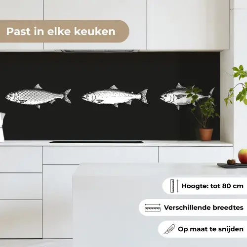Vissen - Zwart - Wit keuken achterwand 2 middel -sfeer4_NL