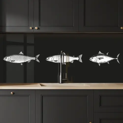 Vissen - Zwart - Wit keuken achterwand 2 middel -sfeer1