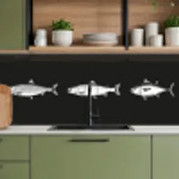 Vissen - Zwart - Wit keuken achterwand 2 middel -sfeer3