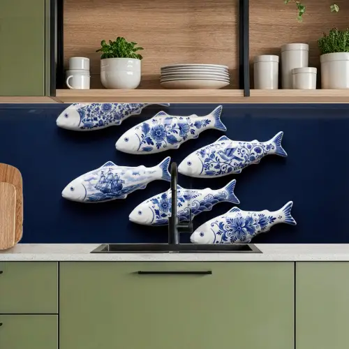 Vissen - Delfts - Blauw - Keramiek keuken achterwand 2 middel -sfeer3