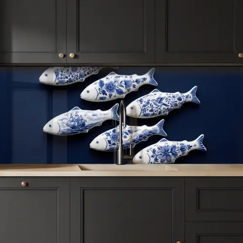 Vissen - Delfts - Blauw - Keramiek keuken achterwand 2 middel -sfeer1