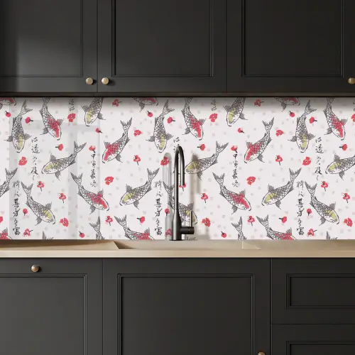Vis - Koi - Bloemen - Patronen keuken achterwand 2 middel 871 -sfeer1
