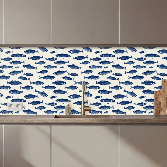 Vissen - Patroon - Blauw - Wit keuken achterwand 2 middel 871 zz_3dshopping