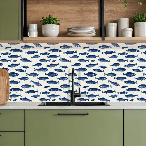 Vissen - Patroon - Blauw - Wit keuken achterwand 2 middel 871 -sfeer3