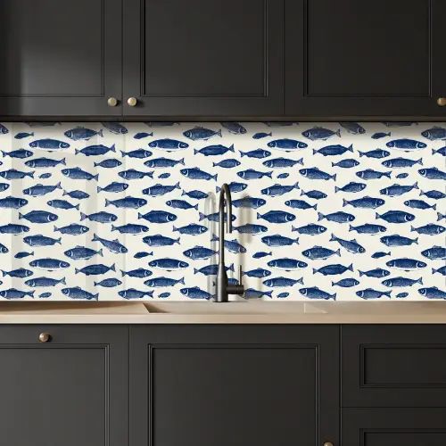 Vissen - Patroon - Blauw - Wit keuken achterwand 2 middel 871 -sfeer1