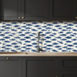 Vissen - Patroon - Blauw - Wit keuken achterwand 2 middel 871 -sfeer1