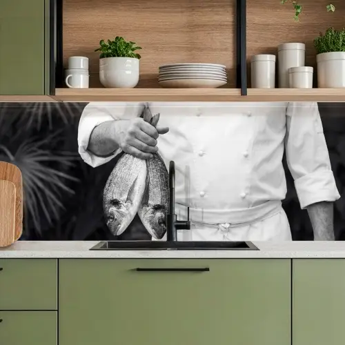 Vissen - Chef - Zwart - Wit keuken achterwand 2 middel -sfeer3