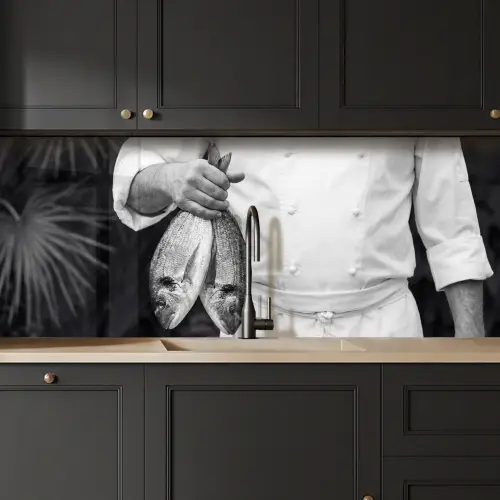 Vissen - Chef - Zwart - Wit keuken achterwand 2 middel -sfeer1