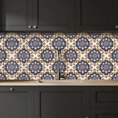 Floraal - Ornament - Blauw keuken achterwand 2 middel 871 -sfeer1