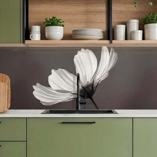 Bloem - Minimalistisch - Zwart - Wit keuken achterwand 2 middel -sfeer3