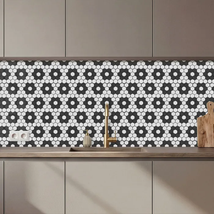 Bloem - Vorm - Patroon - Zwart keuken achterwand 2 middel 871 zz_3dshopping