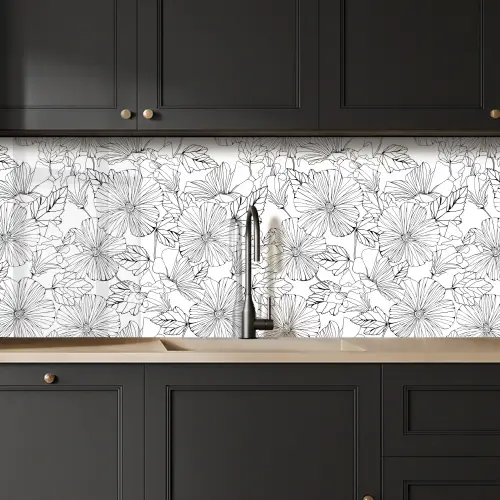 Bloemen - Zwart - Wit - Design - Flora keuken achterwand 2 middel 871 -sfeer1