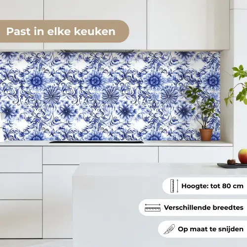 Bloemen - Blauw - Patroon - Wit keuken achterwand 2 middel 871 -sfeer4_NL
