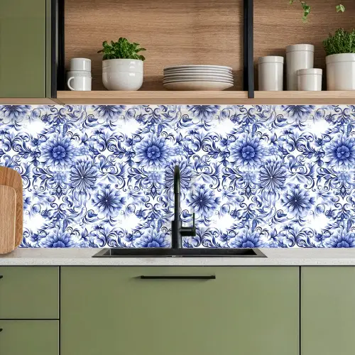 Bloemen - Blauw - Patroon - Wit keuken achterwand 2 middel 871 -sfeer3