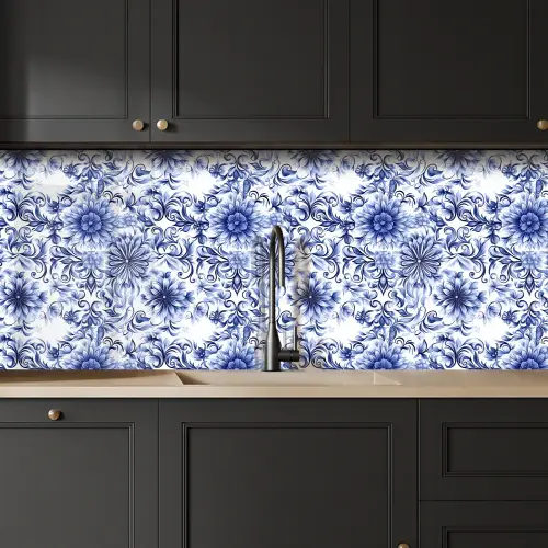 Bloemen - Blauw - Patroon - Wit keuken achterwand 2 middel 871 -sfeer1