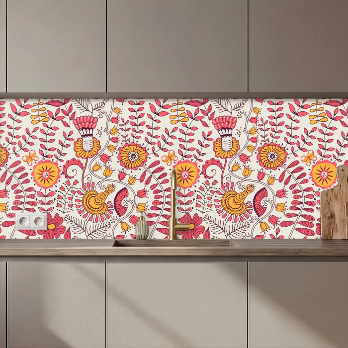 Bloemen - Design - Roze - Oranje keuken achterwand 2 middel 871 zz_3dshopping