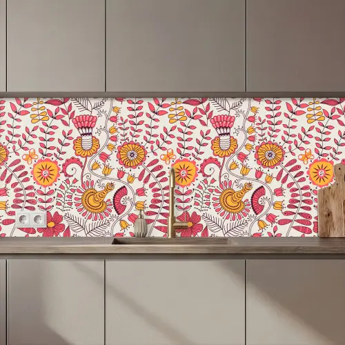 Bloemen - Design - Roze - Oranje keuken achterwand 2 middel 871 zz_3dshopping