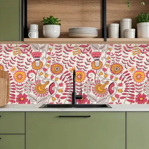 Bloemen - Design - Roze - Oranje keuken achterwand 2 middel 871 -sfeer3