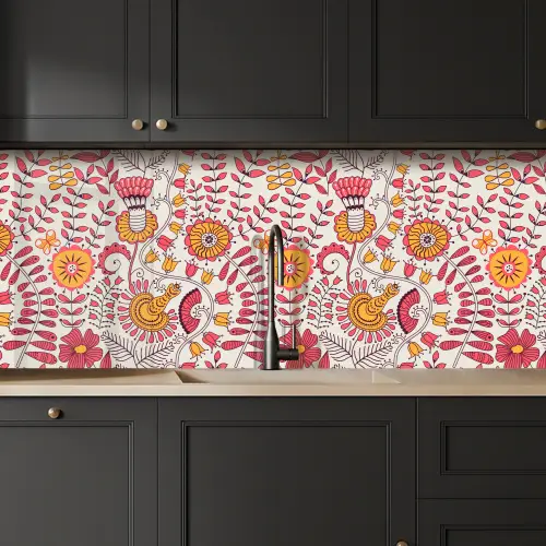 Bloemen - Design - Roze - Oranje keuken achterwand 2 middel 871 -sfeer1