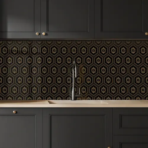 Bloemen - Goud - Hexagon keuken achterwand 2 middel 871 -sfeer1