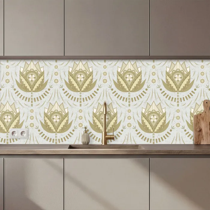 Bloemen - Goud - Patronen keuken achterwand 2 middel 871 zz_3dshopping