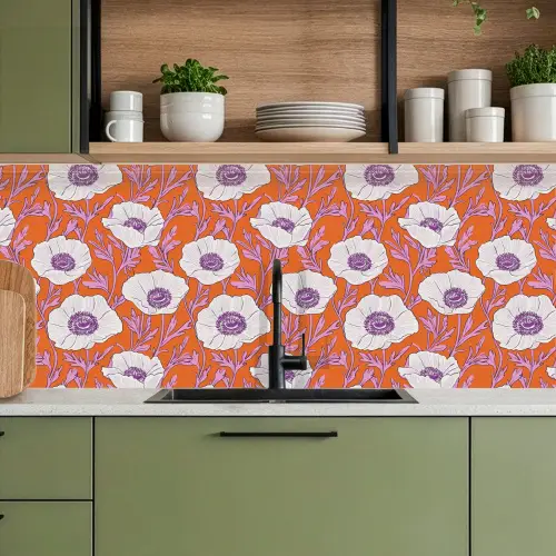 Bloemen - Grafisch - Oranje keuken achterwand 2 middel 871 -sfeer3