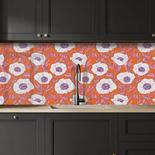 Bloemen - Grafisch - Oranje keuken achterwand 2 middel 871 -sfeer1