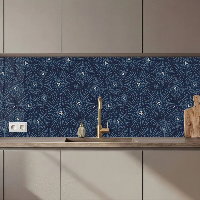 Bloemen - Japans - Patroon - Blauw - Wit keuken achterwand 2 middel 871 zz_3dshopping