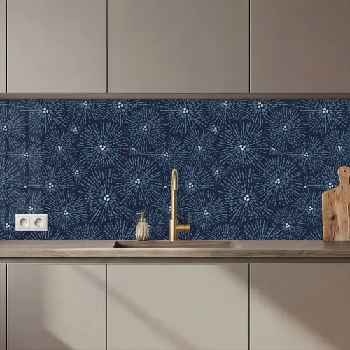 Bloemen - Japans - Patroon - Blauw - Wit keuken achterwand 2 middel 871 zz_3dshopping