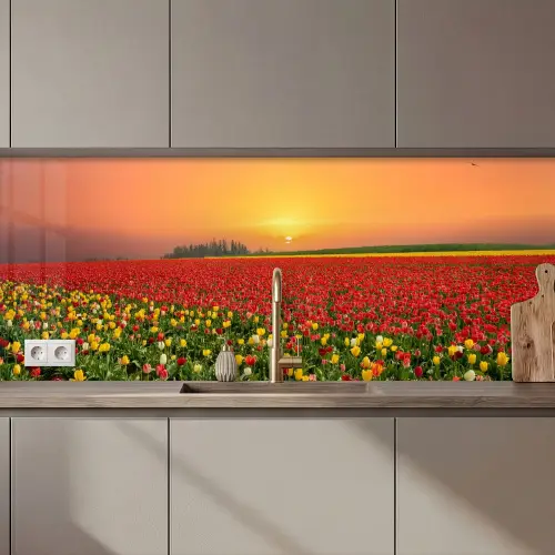 Bloemen - Landschap - Tulpen - Zonsondergang keuken achterwand 2 middel zz_3dshopping