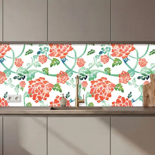 Bloemen - Bladeren - Patronen - Waterverf keuken achterwand 2 middel 871 zz_3dshopping