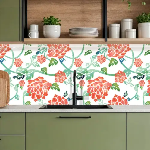 Bloemen - Bladeren - Patronen - Waterverf keuken achterwand 2 middel 871 -sfeer3