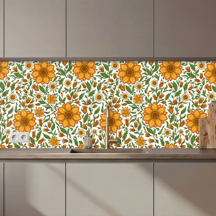Bloemen - Oranje - Design keuken achterwand 2 middel 871 zz_3dshopping