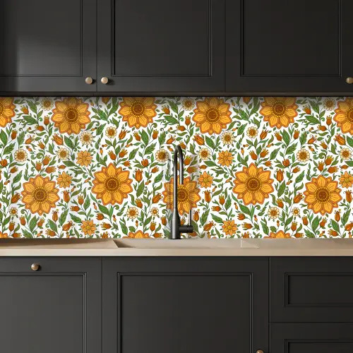 Bloemen - Oranje - Design keuken achterwand 2 middel 871 -sfeer1