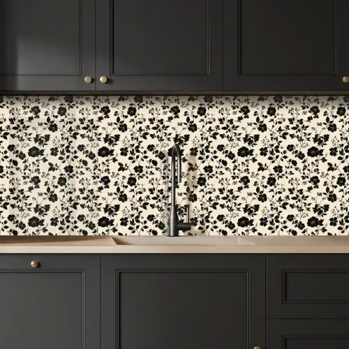 Bloemen - Dessin - Zwart keuken achterwand 2 middel 871 -sfeer1