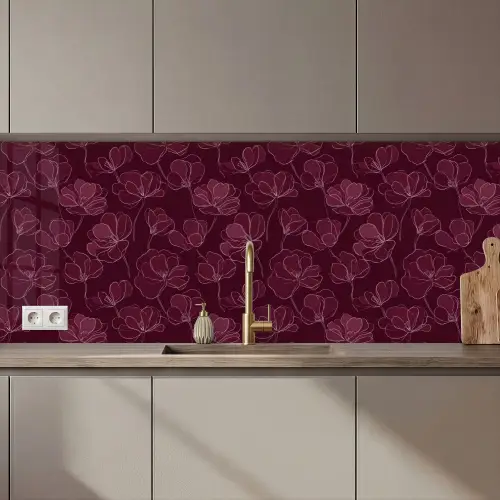 Bloemen - Patroon - Bordeauxrood keuken achterwand 2 middel 871 zz_3dshopping