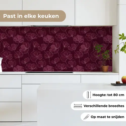 Bloemen - Patroon - Bordeauxrood keuken achterwand 2 middel 871 -sfeer4_NL