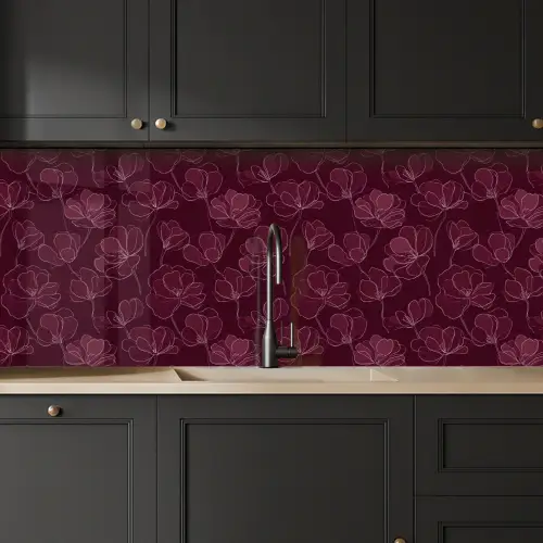 Bloemen - Patroon - Bordeauxrood keuken achterwand 2 middel 871 -sfeer1