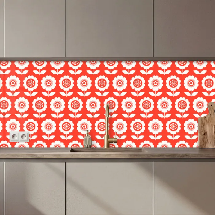 Bloemen - Patroon - Rood keuken achterwand 2 middel 871 zz_3dshopping