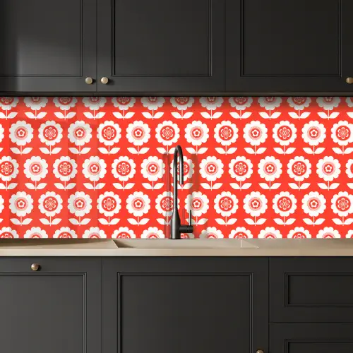 Bloemen - Patroon - Rood keuken achterwand 2 middel 871 -sfeer1