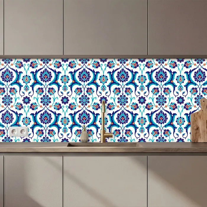 Bloemen - Patronen - Blauw keuken achterwand 2 middel 871 zz_3dshopping