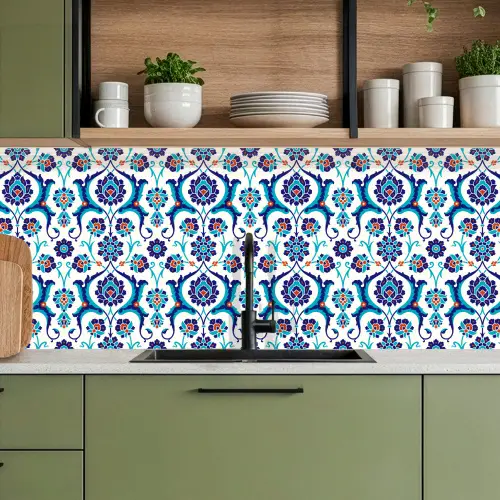 Bloemen - Patronen - Blauw keuken achterwand 2 middel 871 -sfeer3