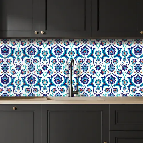 Bloemen - Patronen - Blauw keuken achterwand 2 middel 871 -sfeer1