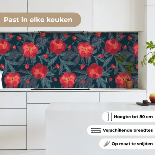 Bloemen - Rood - Bladeren - Patronen keuken achterwand 2 middel 871 -sfeer4_NL