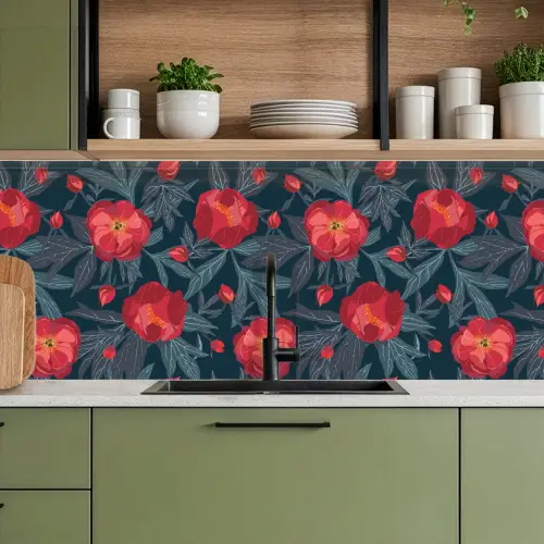 Bloemen - Rood - Bladeren - Patronen keuken achterwand 2 middel 871 -sfeer3