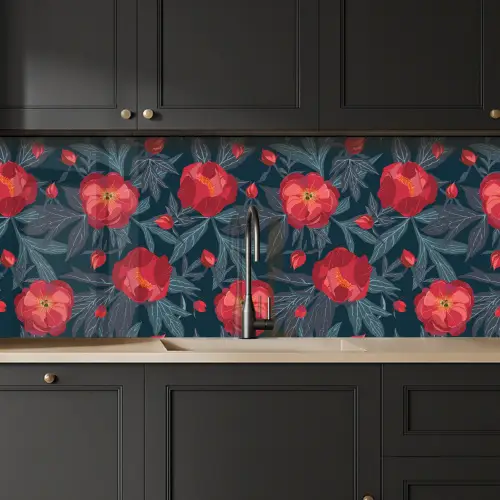 Bloemen - Rood - Bladeren - Patronen keuken achterwand 2 middel 871 -sfeer1