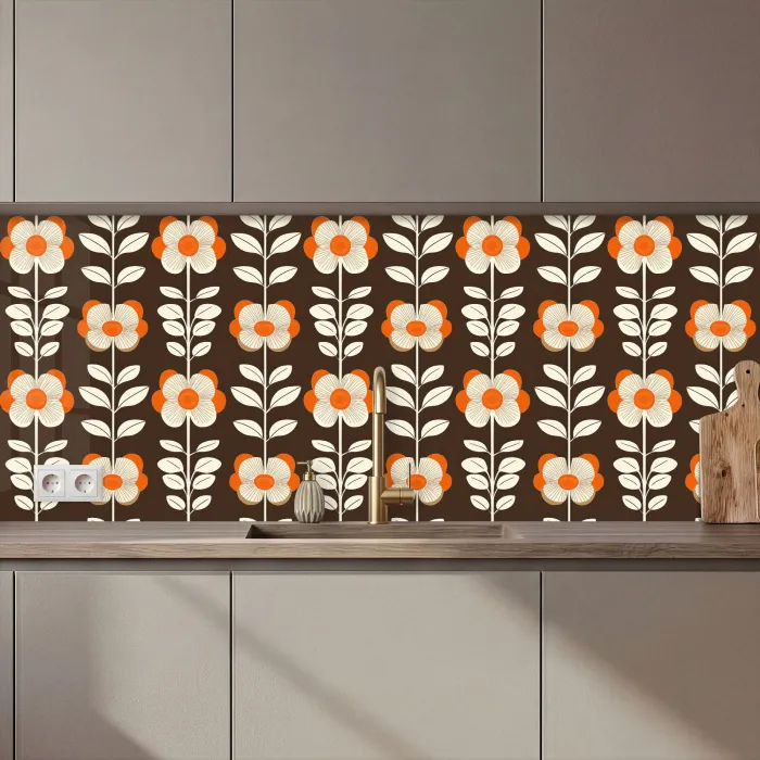 Bloemen - Retro - Bruin keuken achterwand 2 middel 871 zz_3dshopping