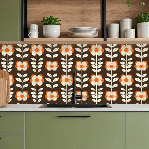 Bloemen - Retro - Bruin keuken achterwand 2 middel 871 -sfeer3